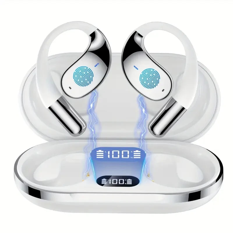 Wireless earbuds with charging case on a white background