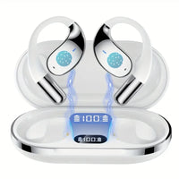 Wireless earbuds with charging case on a white background