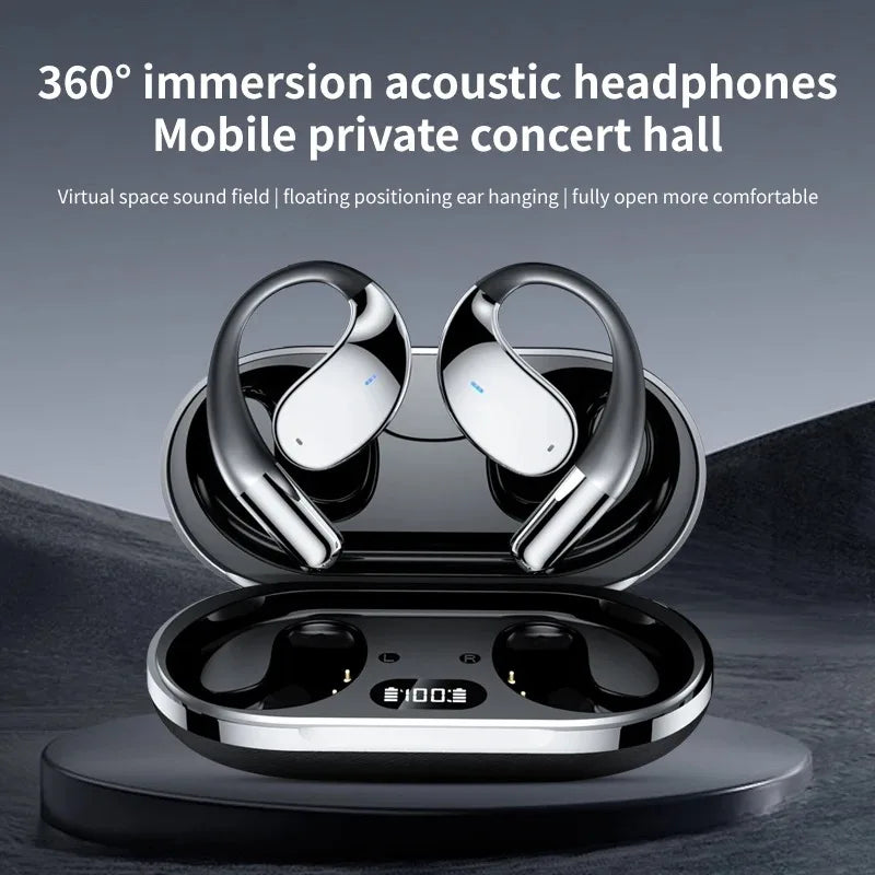 Wireless earbuds with charging case on a dark background