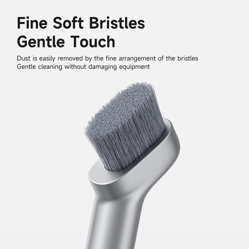 Cleaning brush with fine soft bristles on a white background