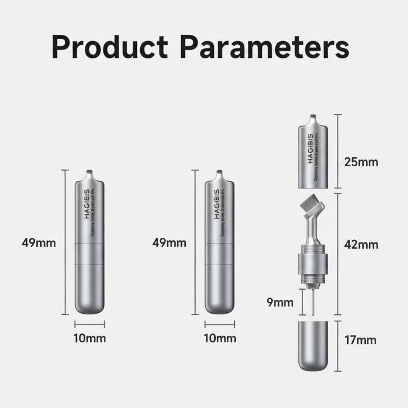 Product parameters of a cleaning brush with dimensions and material details on a white background.