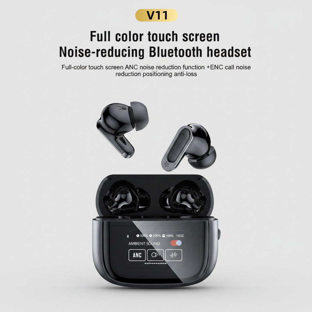 Bluetooth headset Smart Touch Wireless Earbuds — Mobility Edition with charging case on a futuristic background