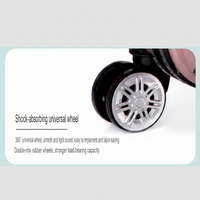 Close-up of an Aeria Prestige stroller wheel with silver multi-spoke rim and black tire, showcasing shock-absorbing universal wheel technology on a white background.