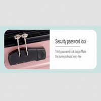 Close-up of a pink Aeria Prestige hardshell suitcase highlighting the black Trinity password security lock and zipper design.