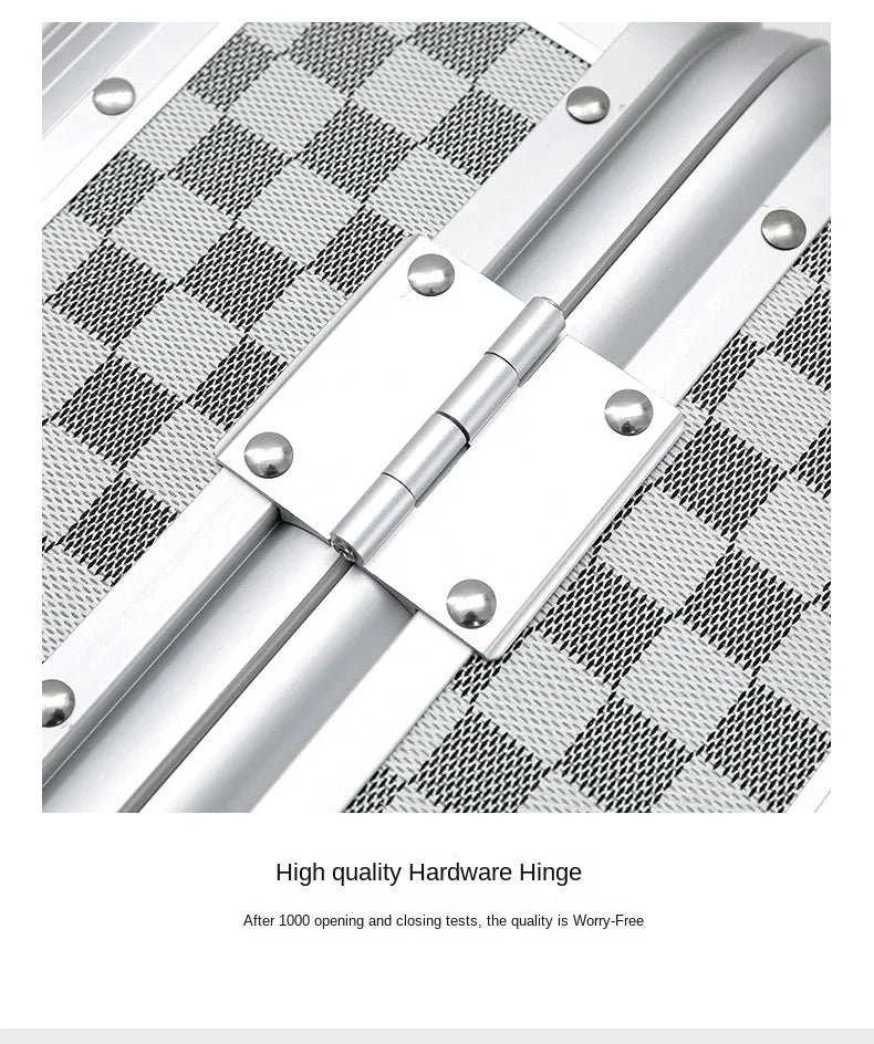 Close-up profile of the aerospace-grade aluminum-magnesium alloy shell with a scratch-resistant textured checkered pattern.
