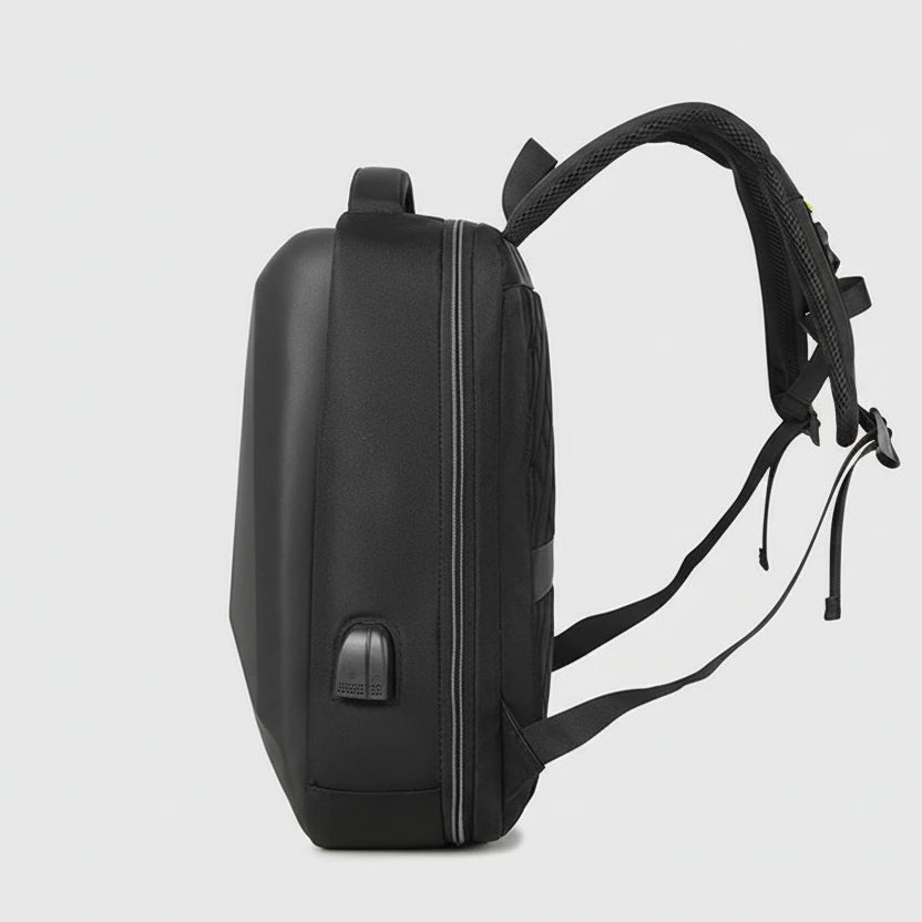 Black backpack on a white background