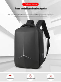 Black backpack with brand logo on a white background