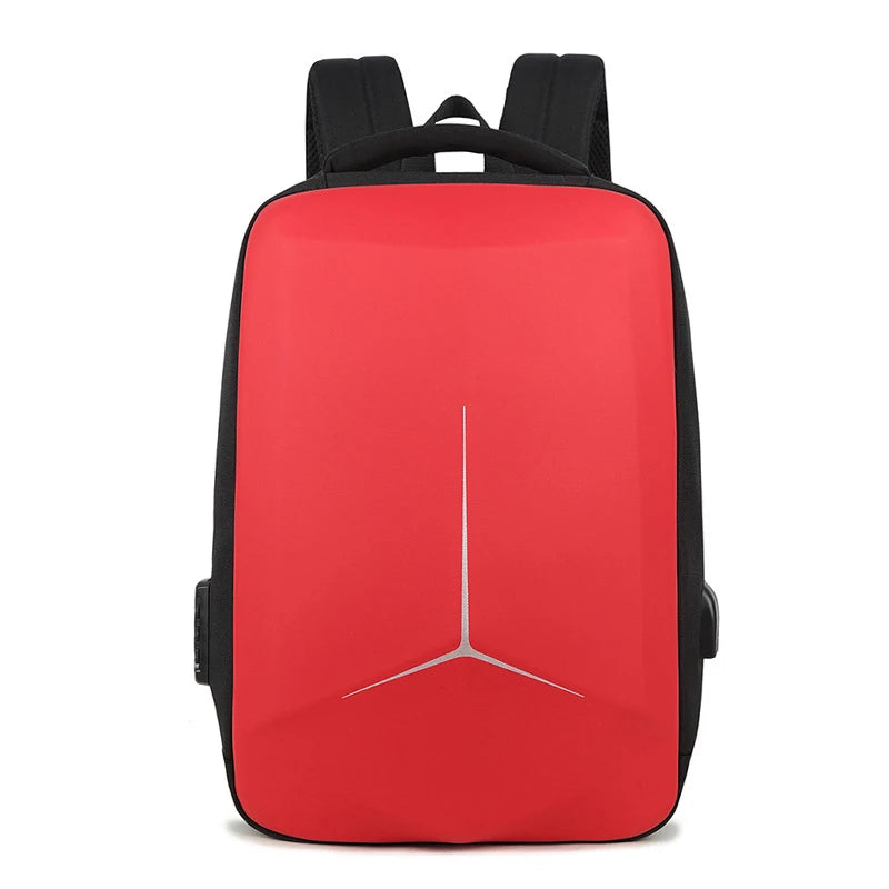Red backpack with a black top on a white background