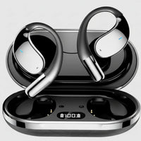 Wireless earbuds with charging case on a white background