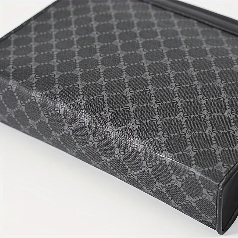 Close-up of a textured black and gray patterned box on a white background