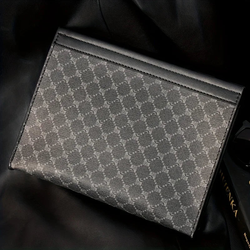 Patterned pouch on a dark background