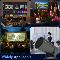 Collage of a projector in various settings with people using it.