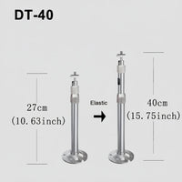 Measurement chart of a metal stand with elastic component, showing height differences.