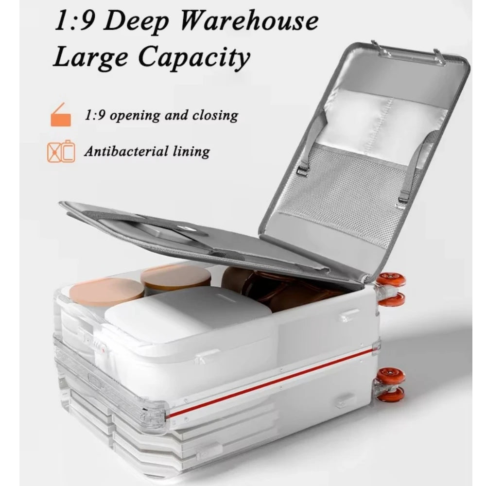 Stack of white boxes with a clear lid, showing '1:9 Deep Warehouse Large Capacity' text.