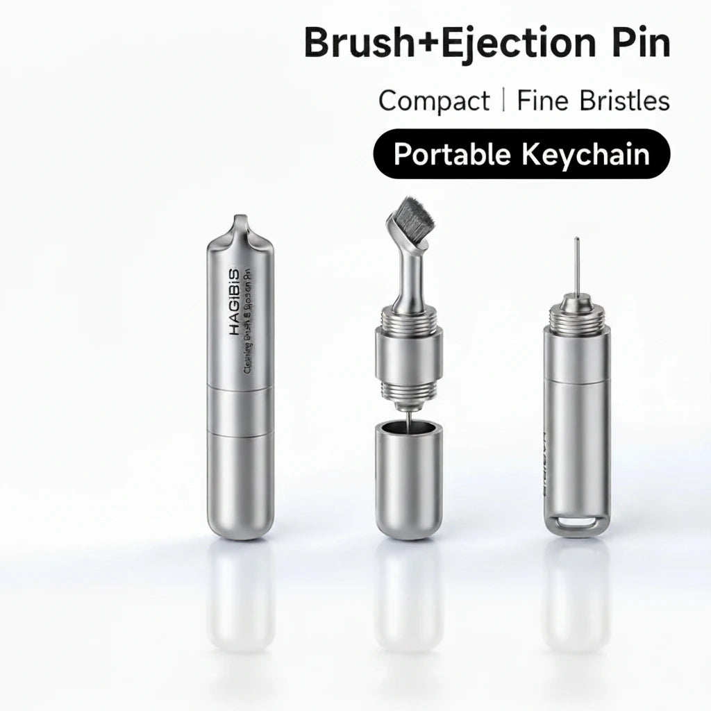 HAGIBIS brush and ejection pin set with packaging on a white background