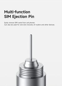 Multi-function SIM ejection pin with text on a white background