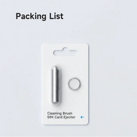 Packing list with cleaning brush and SIM card ejector on a white background