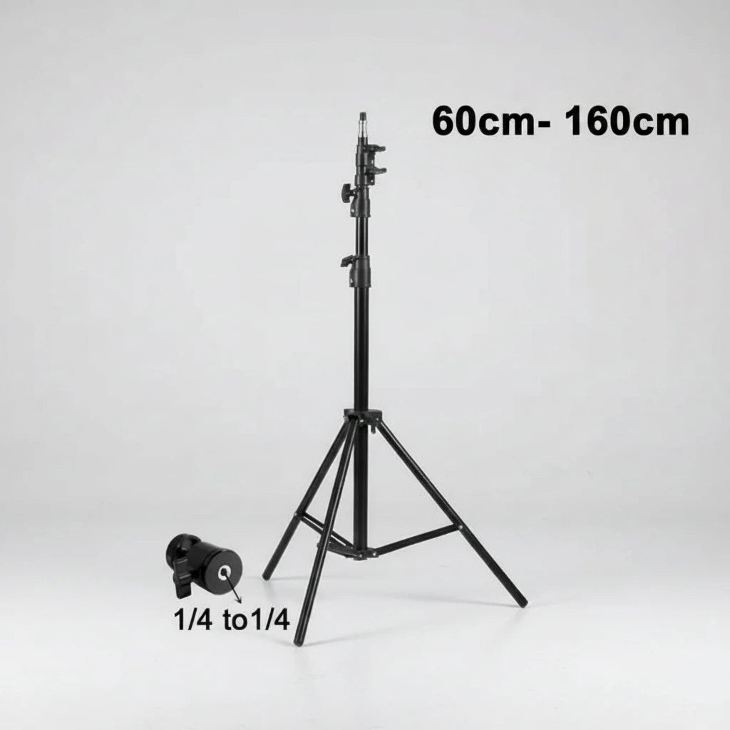 Black adjustable stand with range 60cm to 160cm on a white background