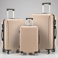 Aeria Prestige The Vantage 3-piece beige hardside luggage set, sizes 20, 24, and 28 inch.