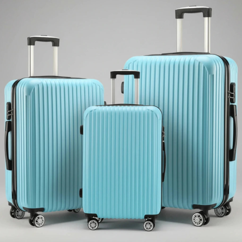 Aeria Prestige The Vantage 3-piece turquoise hardside luggage set, sizes 20, 24, and 28 inch.