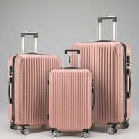 Aeria Prestige The Vantage 3-piece champagne hardshell spinner luggage set with extended telescoping handles, sizes 20, 24, and 28 inch.