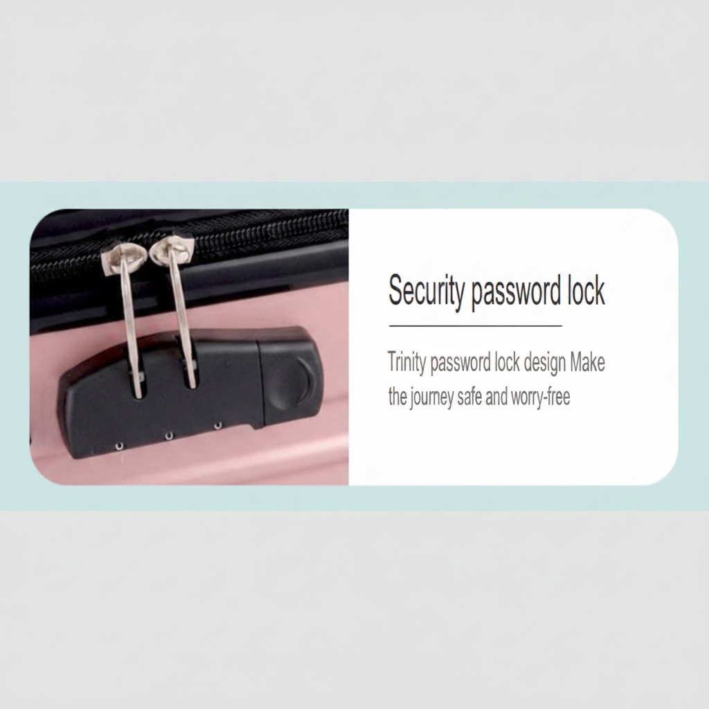 Close-up of a pink Aeria Prestige hardshell suitcase highlighting the black Trinity password security lock and zipper design.