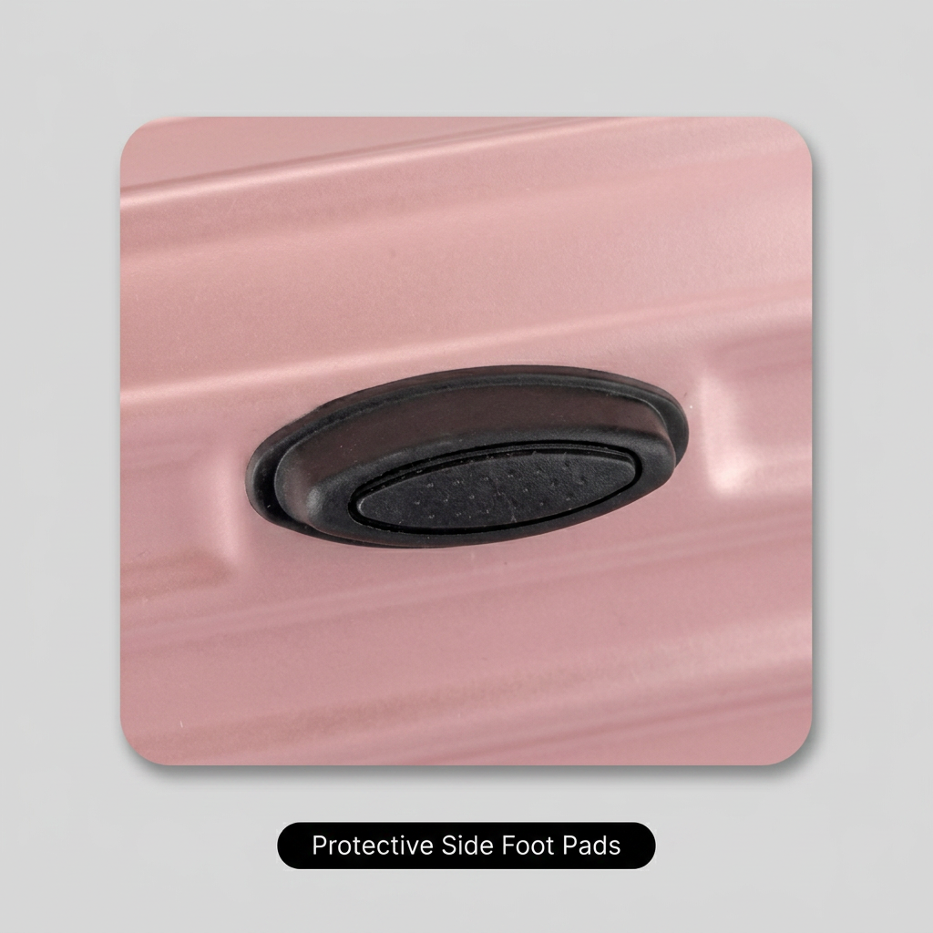 Durable side foot pads installed on the Aeria Prestige The Vantage luggage for impact protection.