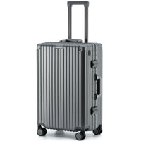 Full-length side view of The Aero-PC Vanguard — Carbon-Texture Frame Case in the sophisticated Astral Grey finish. Crafted by AERIA PRESTIGE, this high-resilience travel case features a satin diamond-grey finish with micro-carbon texture, a heavy-duty Aero-Aluminum zipperless frame, and integrated dual-latch TSA security locks for premium transit protection.