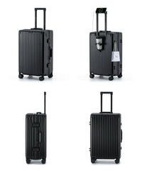 Composite product views of The Aero-PC Vanguard — Carbon-Texture Frame Case in Matte Obsidian. This visual summary showcases the suitcase's high-resilience design, featuring the integrated power gateway for fast-charging, the flush-fit fold-out utility holder, and the secure dual-latch zipperless mechanical closure system, all set against a deep volcanic matte black finish.